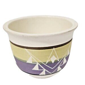 Vintage Sioux Native American Pottery Hand Made Etched Bowl Beige Purple